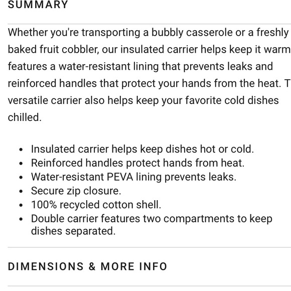 WILLIAMS SONOMA INSULATED FOOD STORAGE TOTE - 11.5 DIAMETER x 5.5 HIGH - Picture 3 of 5